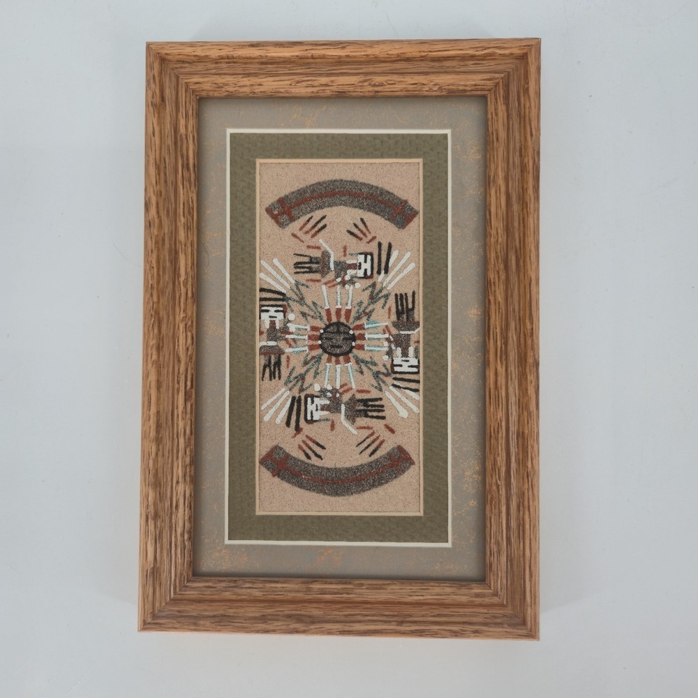 Authentic Navajo Sandpainting Framed Native American Art Signed Vintage 9x6 Inch